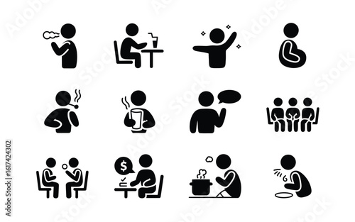 Human icons representing daily activities and gestures icon set