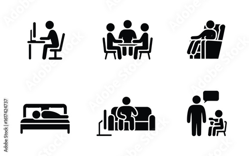 Various daily activities icon set