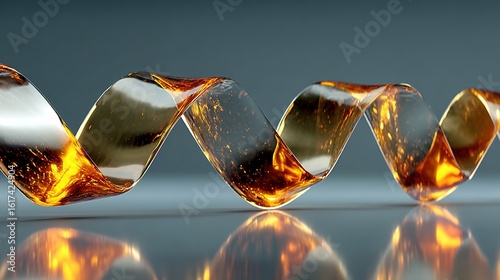 Amber Liquid Helix: Abstract 3D Render of Flowing, Glowing Viscous Substance