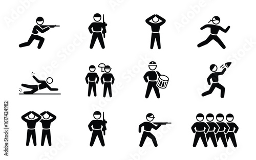 Military action icons set