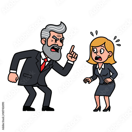 Angry Boss Scolding Employee Flat-style Vector illustration