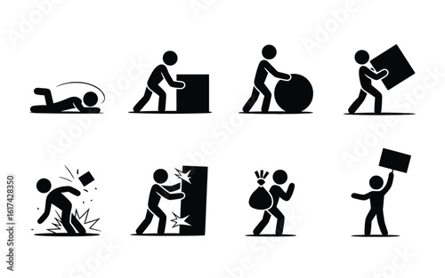 Stick figure actions and activities icon set