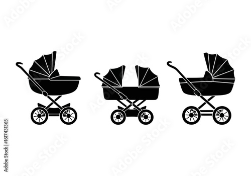Vector art of three strollers isolated on white background