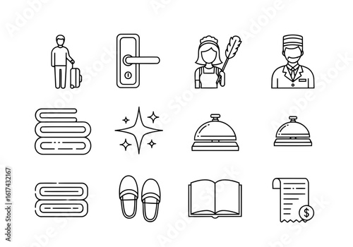 Vector art of hotel service icons isolated on white background