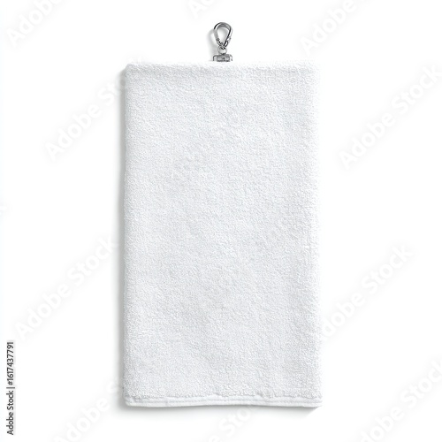 Blank white golf towel with a metal clip