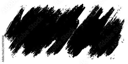 High resolution black grunge brush stroke texture on a clean white background. Perfect for design elements, banners, overlays, artistic effects, or abstract backgrounds.