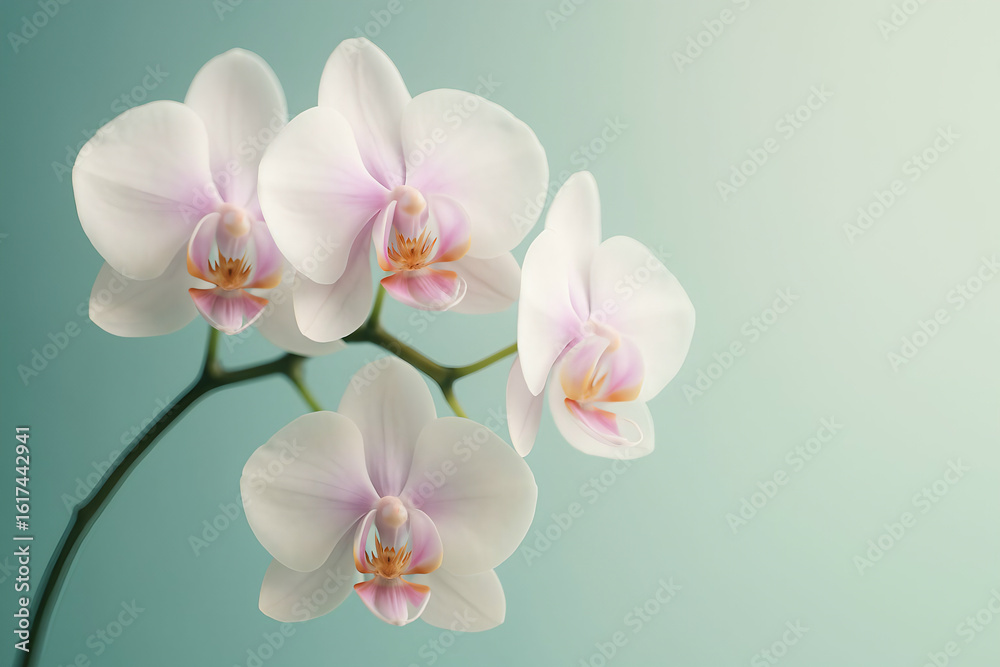 Obraz premium Pink orchid flowers bloom beautifully against a white background, showcasing nature's delicate beauty