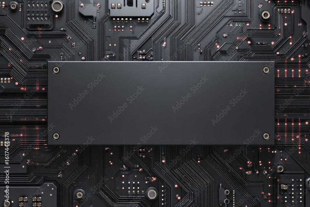 Fototapeta premium Dark circuit board with a blank plate
