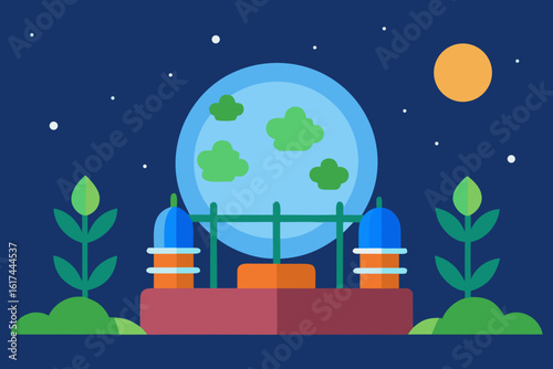 Whimsical planetarium under a starry night sky