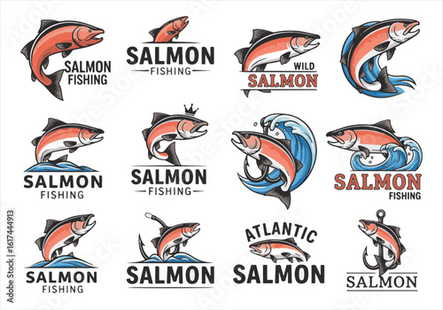 collection Salmon logo set bundle, detail, good quality, vector illustration, isolated on white background