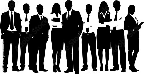 Group of business people silhouettes standing together in black vector style
