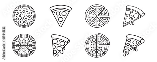 Pizza outline icon set for web design in clean vector style 