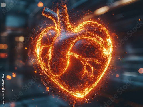selective focus of medical alerts surrounding glowing cardiac symbol