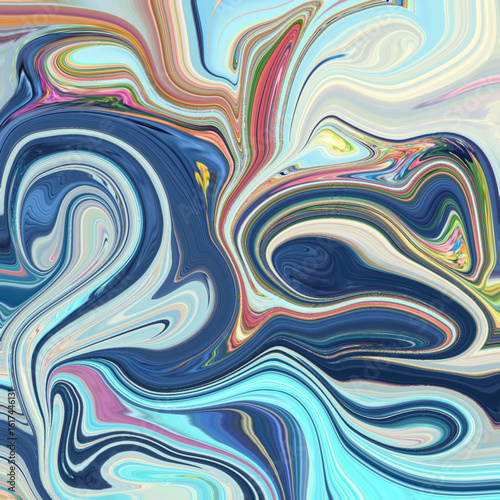 Dynamic abstract swirl with oceanic blues, coral reds, and sandy whites evoking fluidity and energy. Perfect for abstract design or modern art concepts.