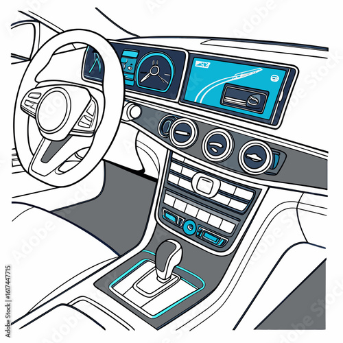 Vector art of isometric illustration of a car dashboard isolated on white background