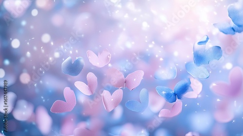 Delicate pastel butterflies and hearts in soft focus.