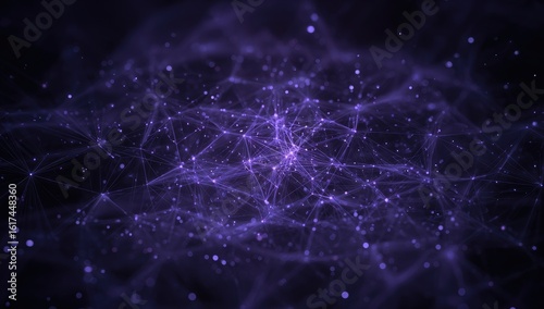 Abstract network of interconnected points and lines in a dark purple