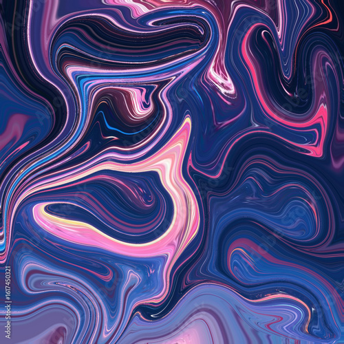 Deep pink and navy fluid art with dynamic neon swirls and abstract motion. Expressive and luxurious color flow ideal for creative backgrounds or digital wallpapers.