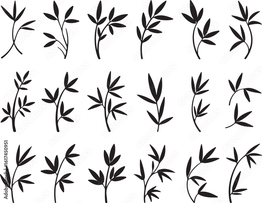 Naklejka premium Black bamboo branches with leaves leaf plant