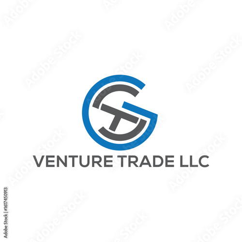Modern Venture Trade LLC Logo: Blue and Gray Circular Design, Professional Corporate Branding, Clean Minimalist Style.