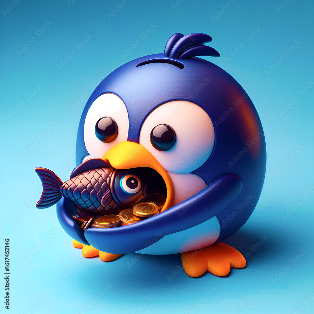 Fototapeta premium A funny cartoon fish vector illustration with a cute smile symbolizes love for ocean nature