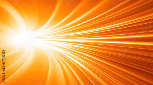 Radiant orange lines converge towards a central light source.