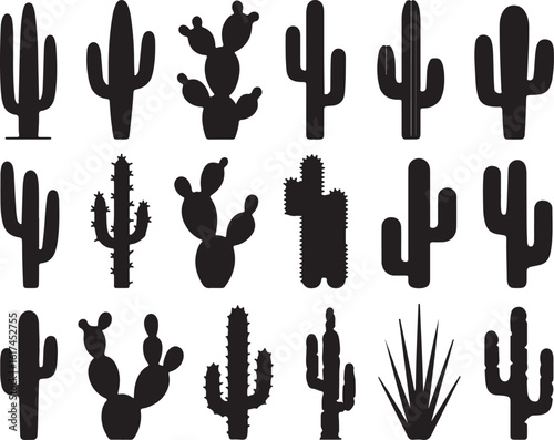 Various desert plants silhouette cactus prickly pear