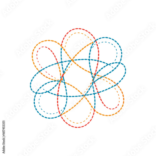 Intertwined dotted lines forming a geometric flower on black background