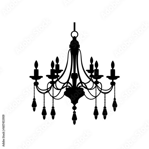 Elegant white chandelier silhouette on black background