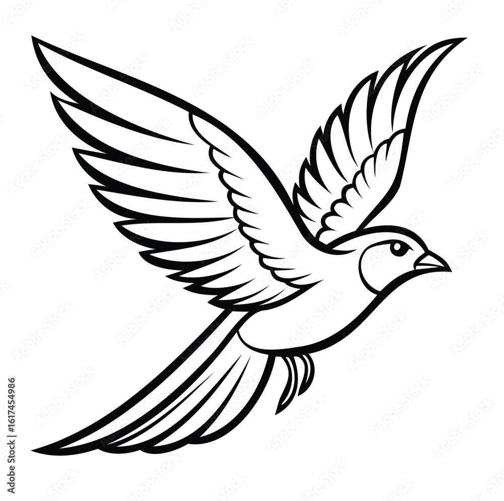 Flying Bird Outline Vector – Minimal Silhouette on White Background Flying Bird Outline Vector – Minimal Silhouette on White Background