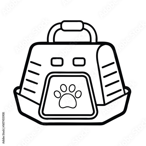 Pet Carrier Outline Vector – Minimal Animal Transport Box on White Background