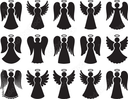 Angelic figures with wings and halos angel silhouette winged figures