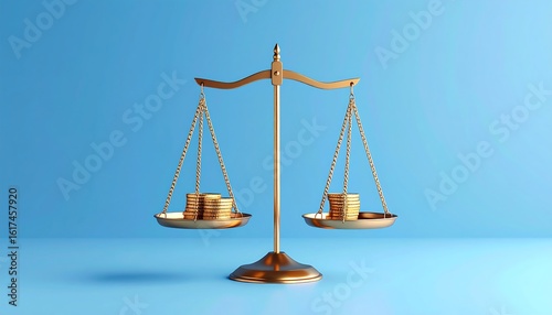 Golden scales of justice with coins