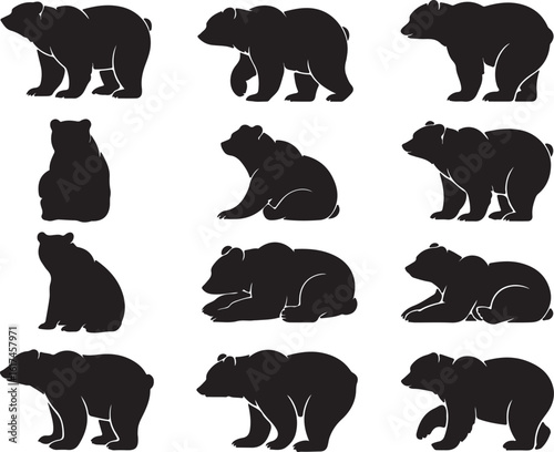 Black bear silhouettes in various poses animal wildlife