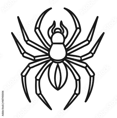 Spider Outline Vector Isolated on White – Minimalist Arachnid Silhouette for Halloween or Nature Themes
