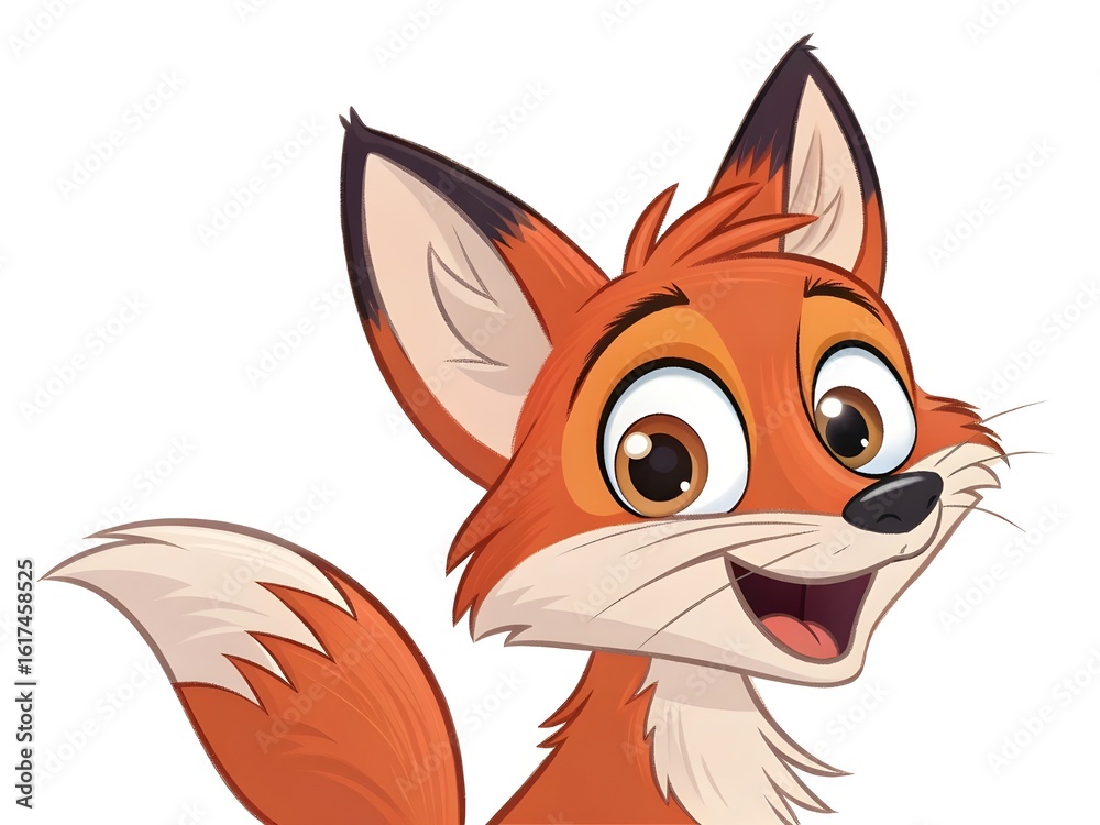 Fototapeta premium Animated fox with big eyes and fluffy tail