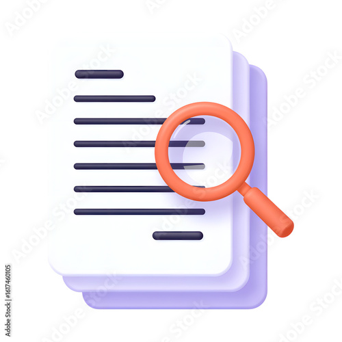 Magnifying glass over document pages for research and analysis