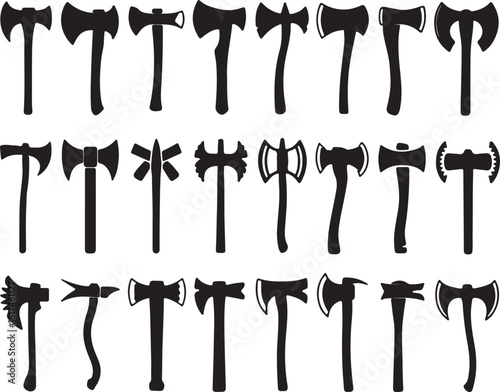 Various axe silhouettes hatchet double headed axe