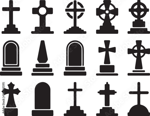 Various gravestone silhouettes tombstone cross