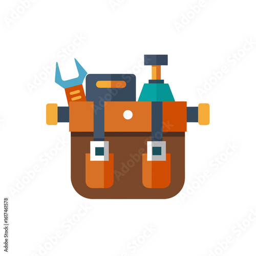 Flat design tool bag with wrench and jack