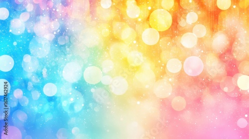 Colorful abstract bokeh vibrant gradient background. Vibrant light and dreamy sparkle fill the scene. Festive atmosphere, soft pastel circles, digital texture, perfect for party or celebration