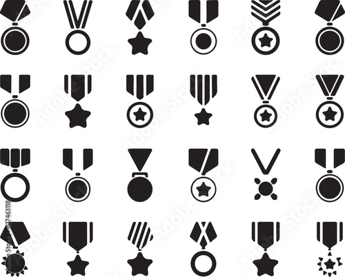 Award medals with ribbons and stars trophy silhouette vector