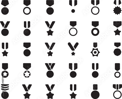 Award medals with ribbons and stars silhouette trophy