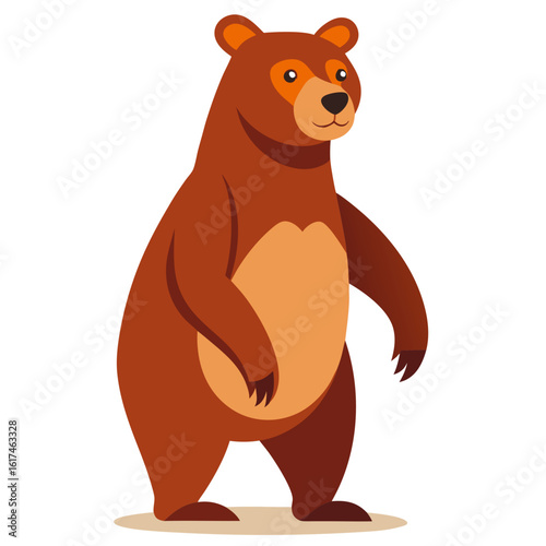 Friendly cartoon brown bear standing on its hind legs with a happy expression