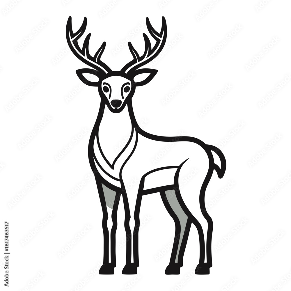 Obraz premium Stylized illustration of a majestic stag with large antlers standing gracefully