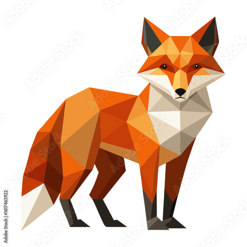 Geometric red fox standing still with a white background