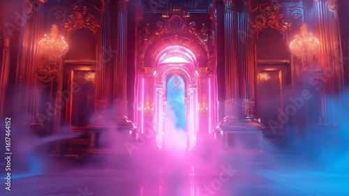 Neon Portal in Grand Palace Fantasy Architecture.