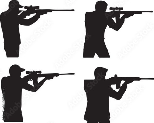 Silhouette hunters aiming rifles with scopes vector