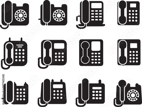 Vintage and modern telephones silhouette collection rotary dial