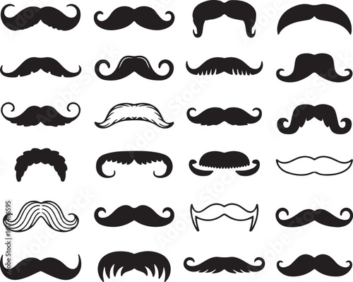 Diverse collection of black mustache silhouettes facial hair vintage